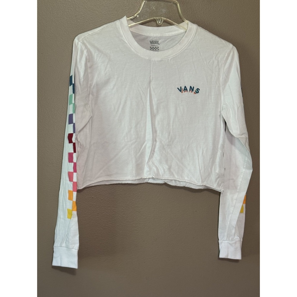 Vans Rain Checks Long Sleeve Crop Top White Rainbow Checker Small VN0A3Z7BWHT